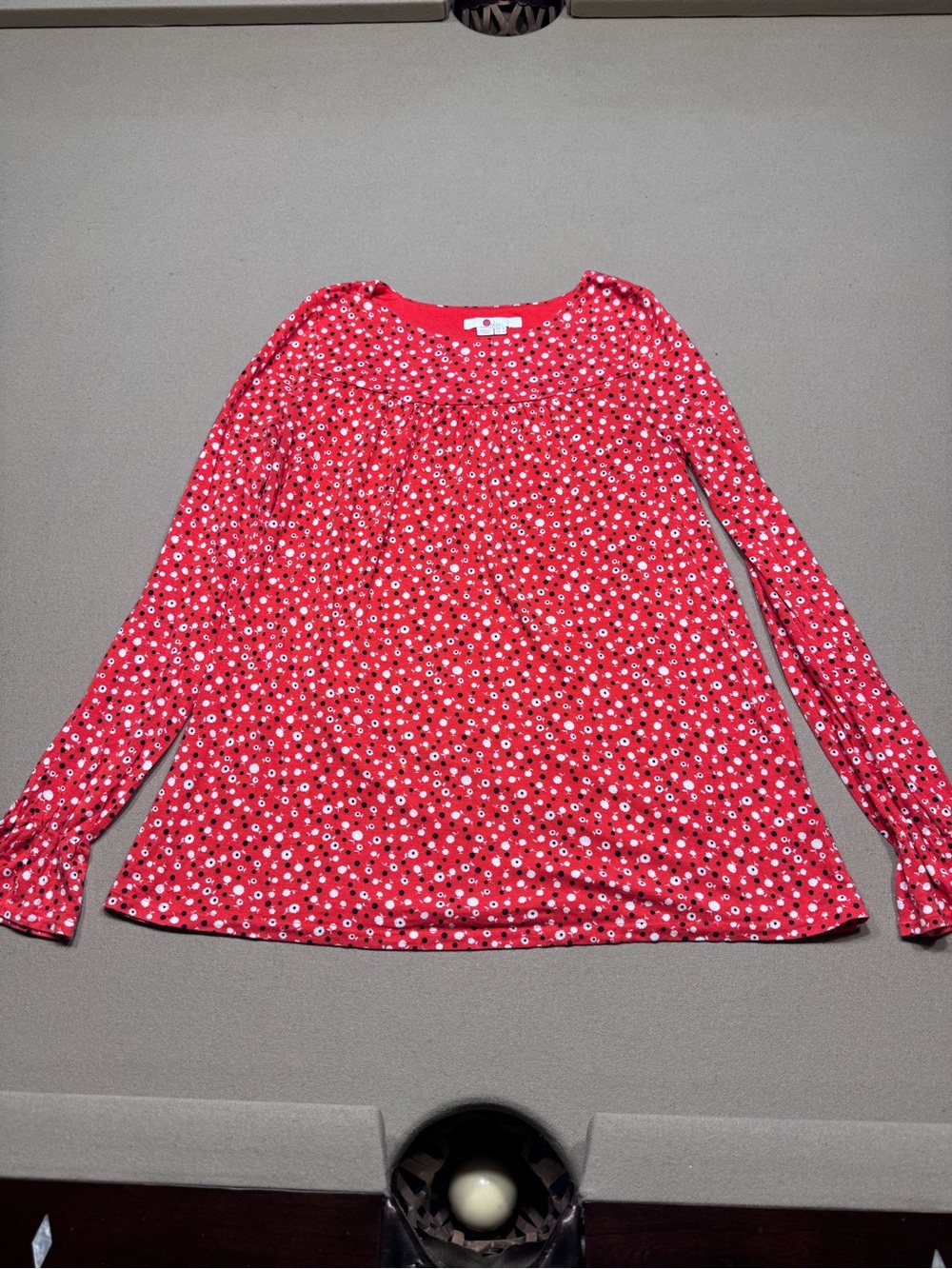 Boden Red Floral Long-Sleeve Scoop Neck Top